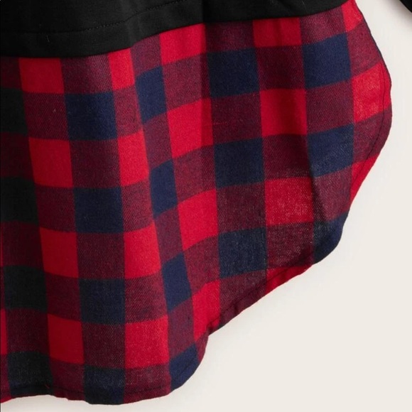 🔥2for$25🔥Plus gingham print curved hem hoodie - Picture 3 of 5